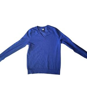Lands End Mens V Neck Sweater Blue Size Small‎ Long Sleeve Casual Pullover